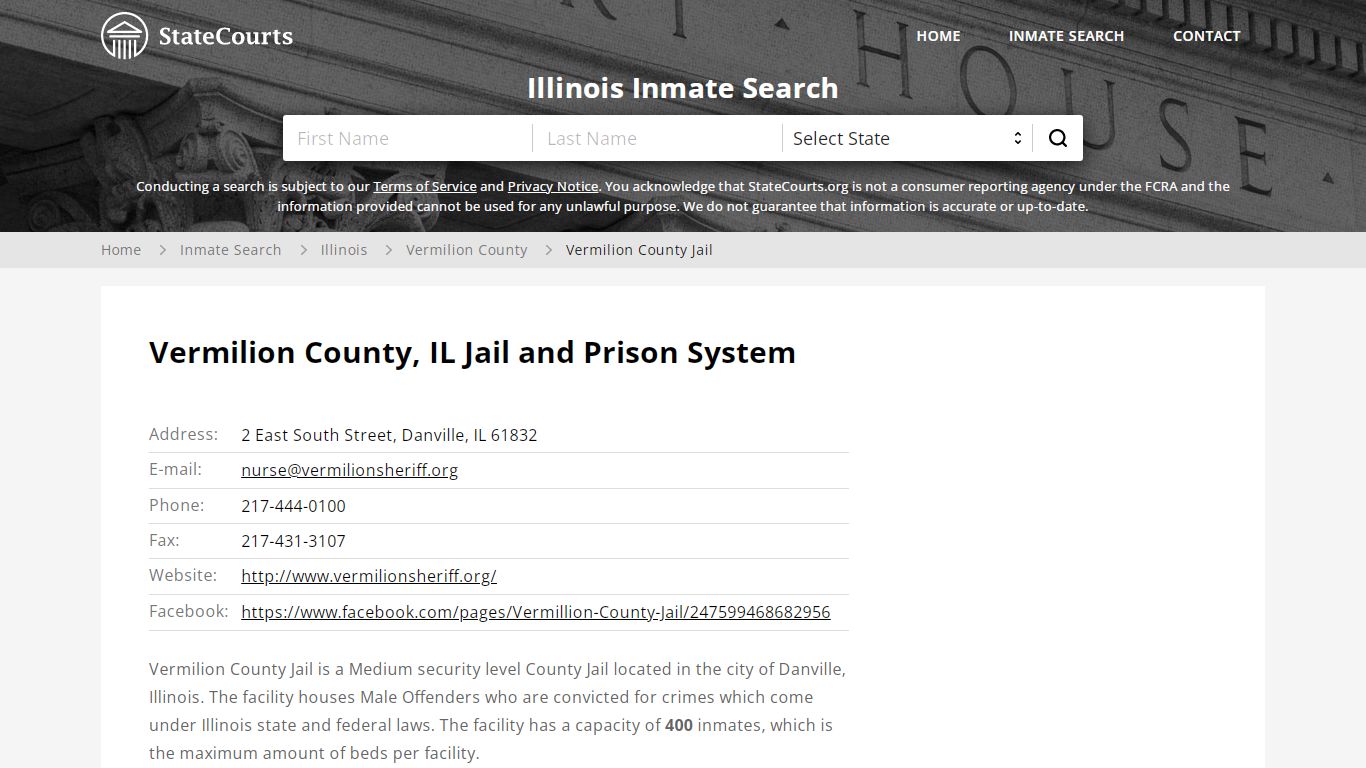 Vermilion County Jail Inmate Records Search, Illinois - StateCourts